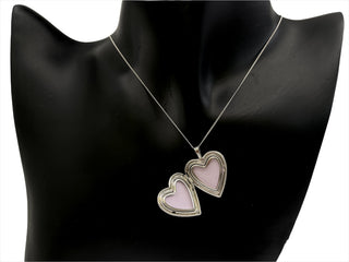 925 Sterling Silver Locket with Cubic Zirconia Cross and Decals with Chain - 18 Inches