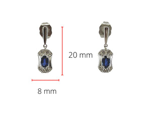Pendientes colgantes de oro blanco de 10 quilates con zafiro auténtico de 0,55 quilates y diamantes de 0,04 quilates