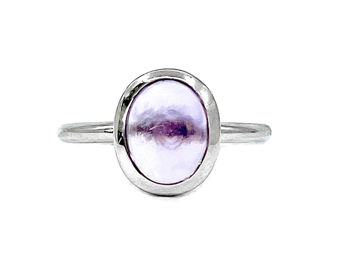 10K White Gold Genuine Cabochon Amethyst  Ring, size 6.5