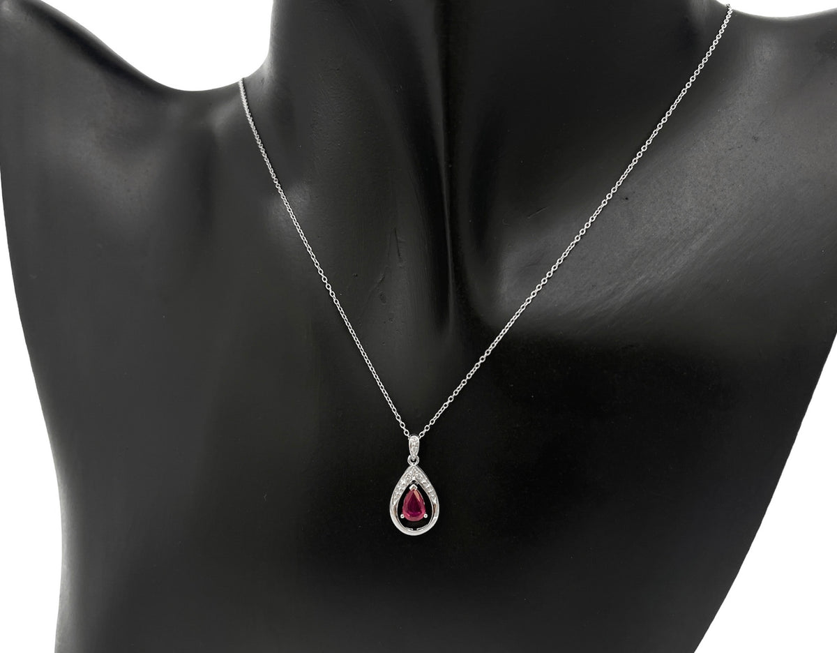 10K White Gold 0.35cttw Ruby and Diamond Necklace, 18&quot;