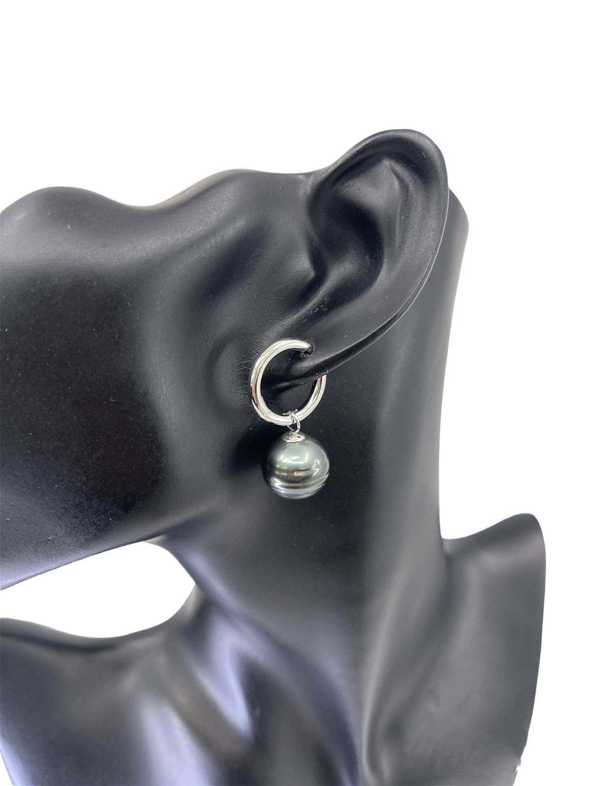Sterling Silver Tahitian Pearl Dangle Earrings with Huggie Hoop Closure