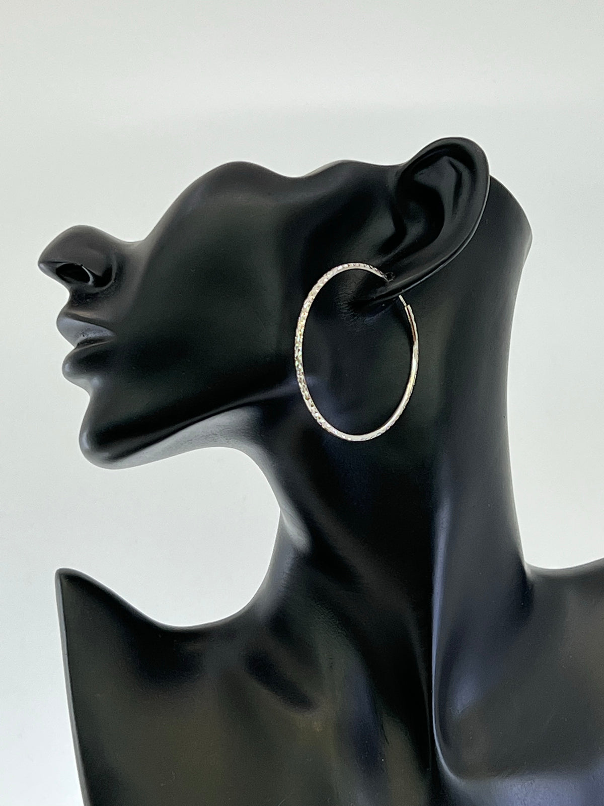 10K White Gold 50mm Sleeper/Keeper/Hoop Earrings