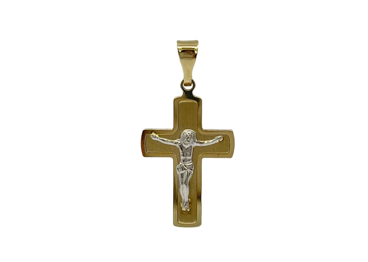 10K Two Tone White and Yellow Gold Cross - 19mm x 10mm