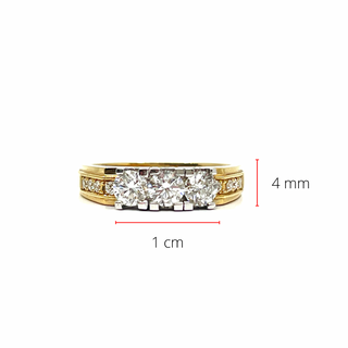 Anillo de oro amarillo de 14 quilates con 3 piedras y diamantes de 0,79 quilates, talla 6