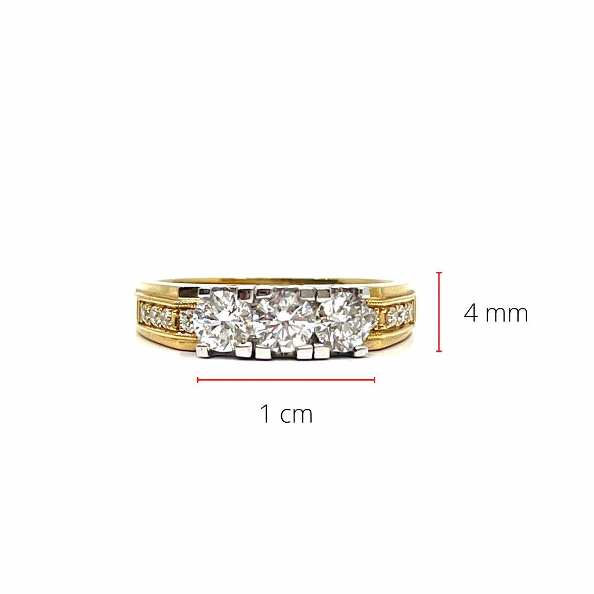 14K Yellow Gold 3 Stones Diamond 0.79cttw ring, size 6