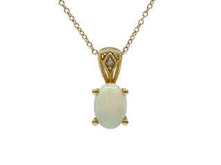 10K Yellow Gold Opal and Diamond Pendant, 18"