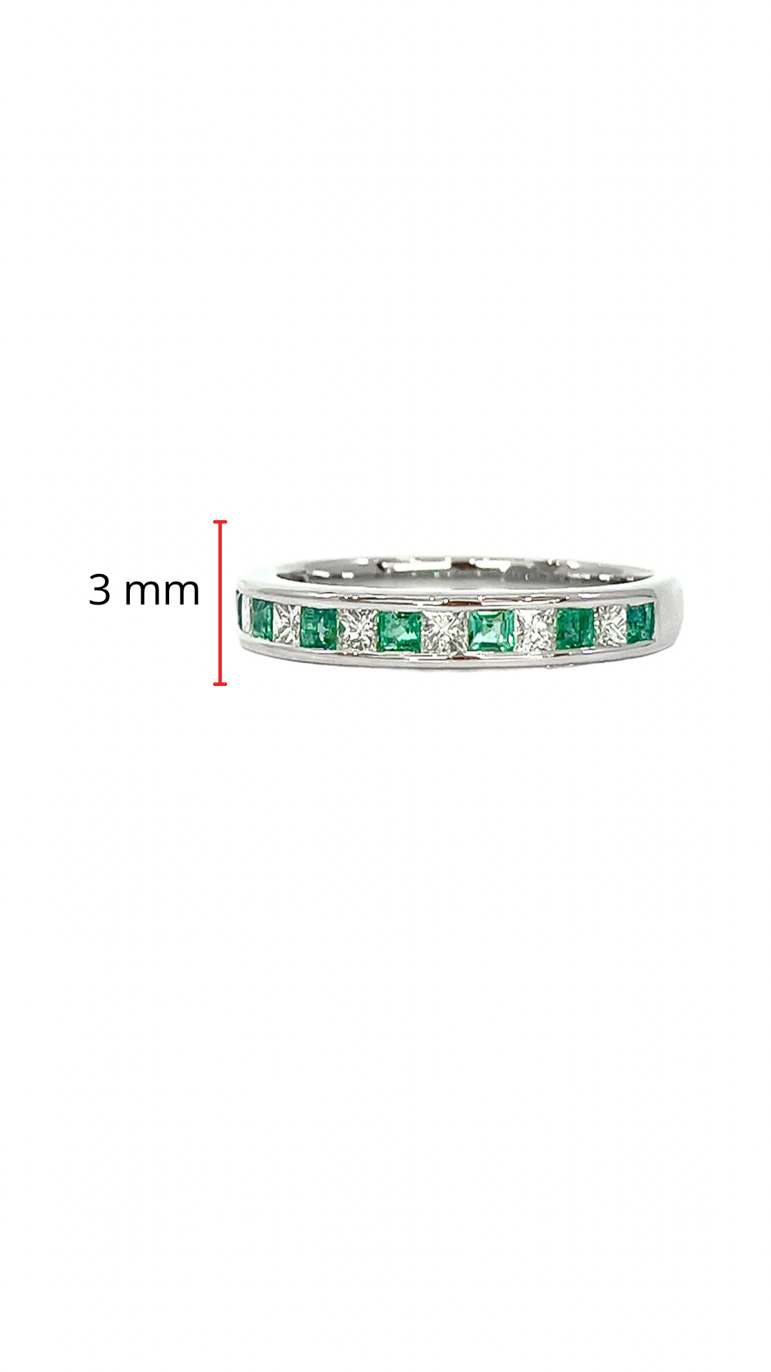 10K White Gold 0.30cttw Princess Cut Emerald and 0.28cttw Diamond Channel Set Ring - Size 6.5