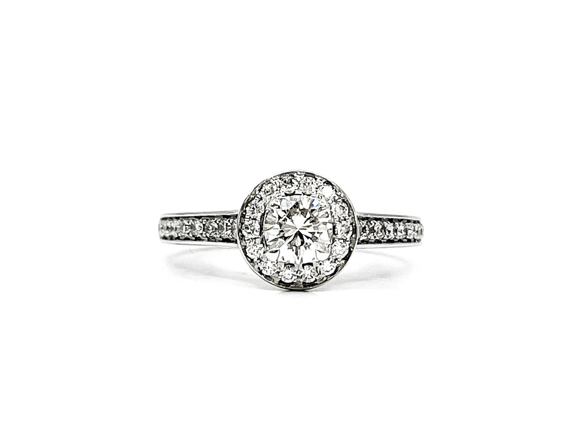 14K White Gold 0.77cttw Diamond Halo Engagement Ring, size  6