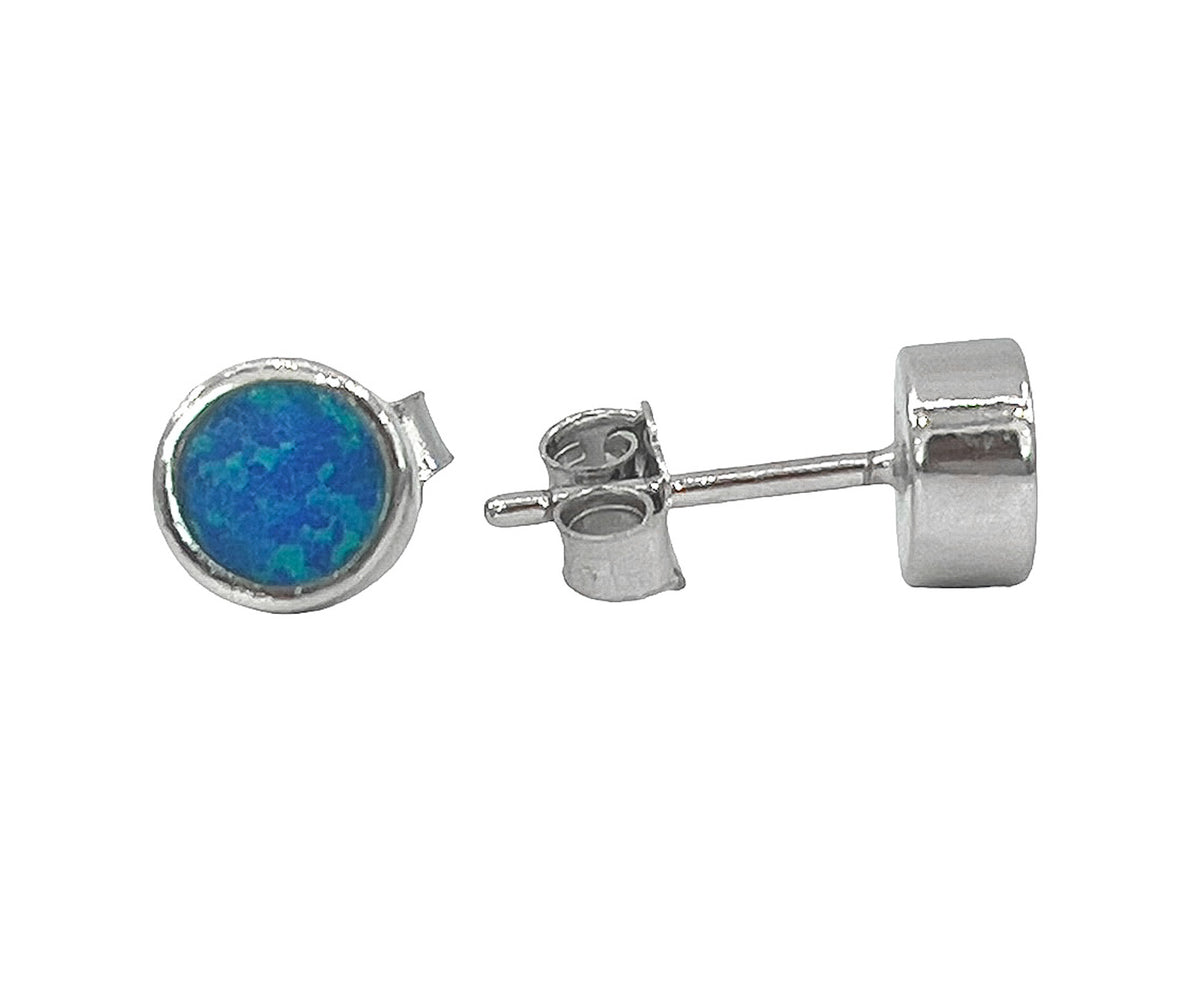 925 Sterling Silver Rhodium Plated Created Opal Stud Earrings with Butterfly Backs