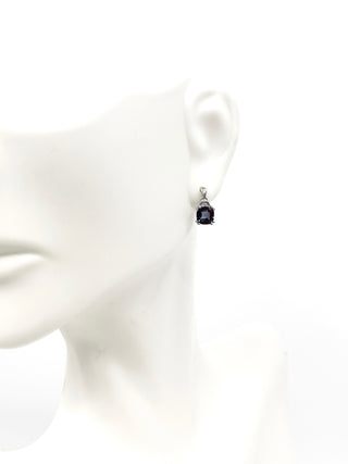 10K White Gold 6mm Cushion Cut Created Alexandrite and 0.01cttw Diamond Earrings