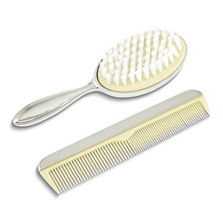 Silver-tone Teddy Bear Baby Comb and Brush Set