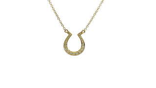 Colgante de herradura de diamantes de 0,12 quilates en oro amarillo de 14 quilates, 18"