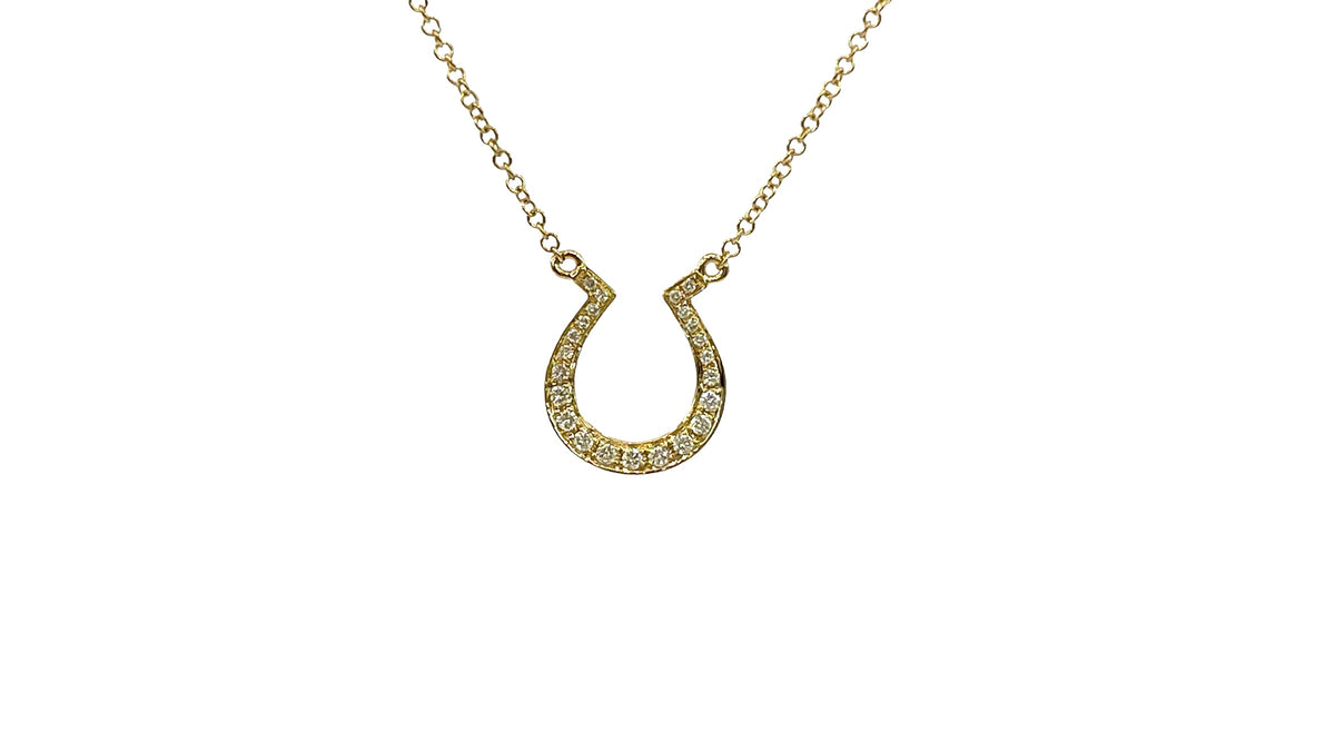 14K Yellow Gold 0.12cttw Diamond Horseshoe Pendant, 18&quot;