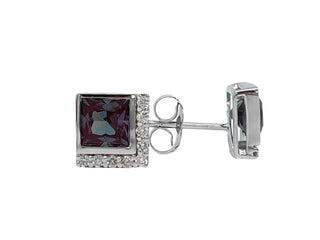 10K White Gold Created Alexandrite and Diamond  Earrings