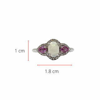 10K White Gold 7 x 5mm Opal, 0.50cttw Pink Sapphire and 0.30cttw Diamond Ring