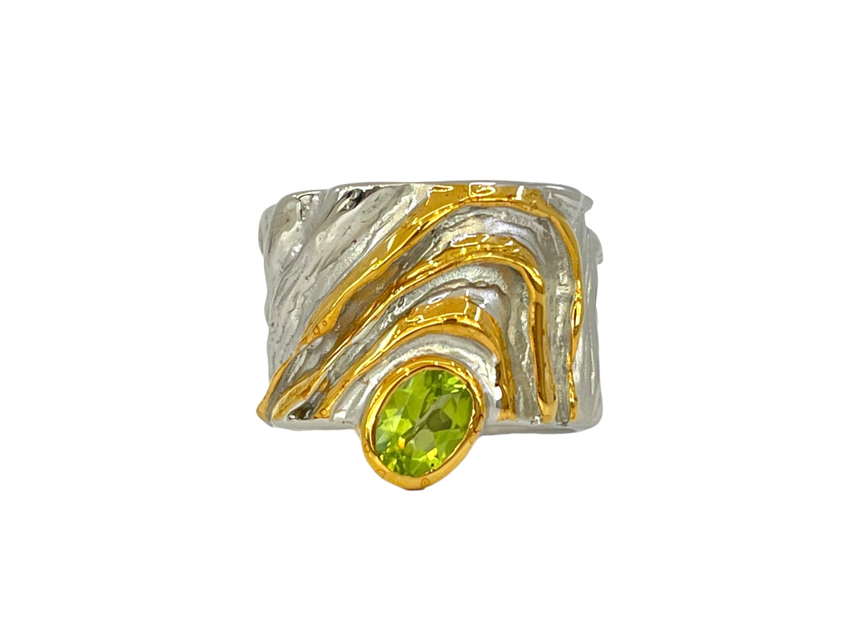 Anillo de peridoto &quot;AA&quot; de 0,80 quilates chapado en oro amarillo de 18 quilates y plata de ley, talla 7