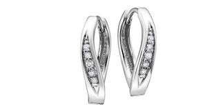 Pendientes tipo argolla con bisagras Huggie de oro blanco de 10 quilates con diamantes de talla redonda de 0,25 quilates