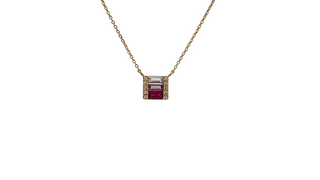 Collar de oro amarillo de 14 quilates con rubíes, zafiro rosado, topacio blanco y diamantes, 18"
