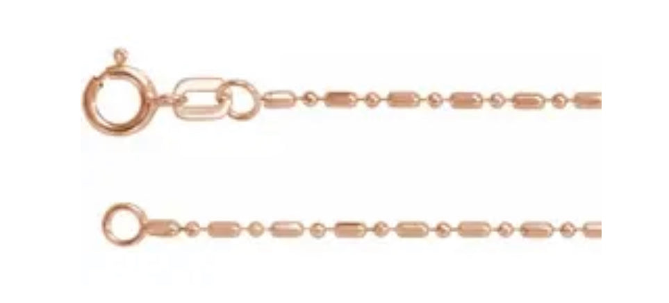 14K Yellow, White or Rose Gold 1.15 mm Alternating Diamond-Cut Bead Chain