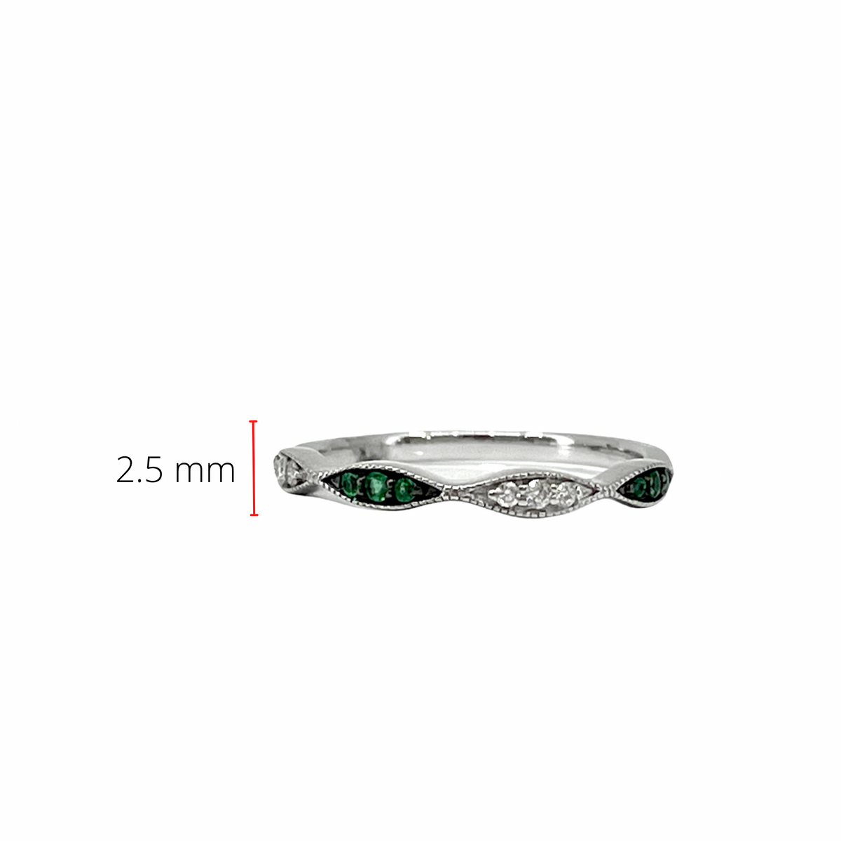 10K White Gold 0.06cttw Genuine Emerald and 0.07cttw Diamond Ring, size 7