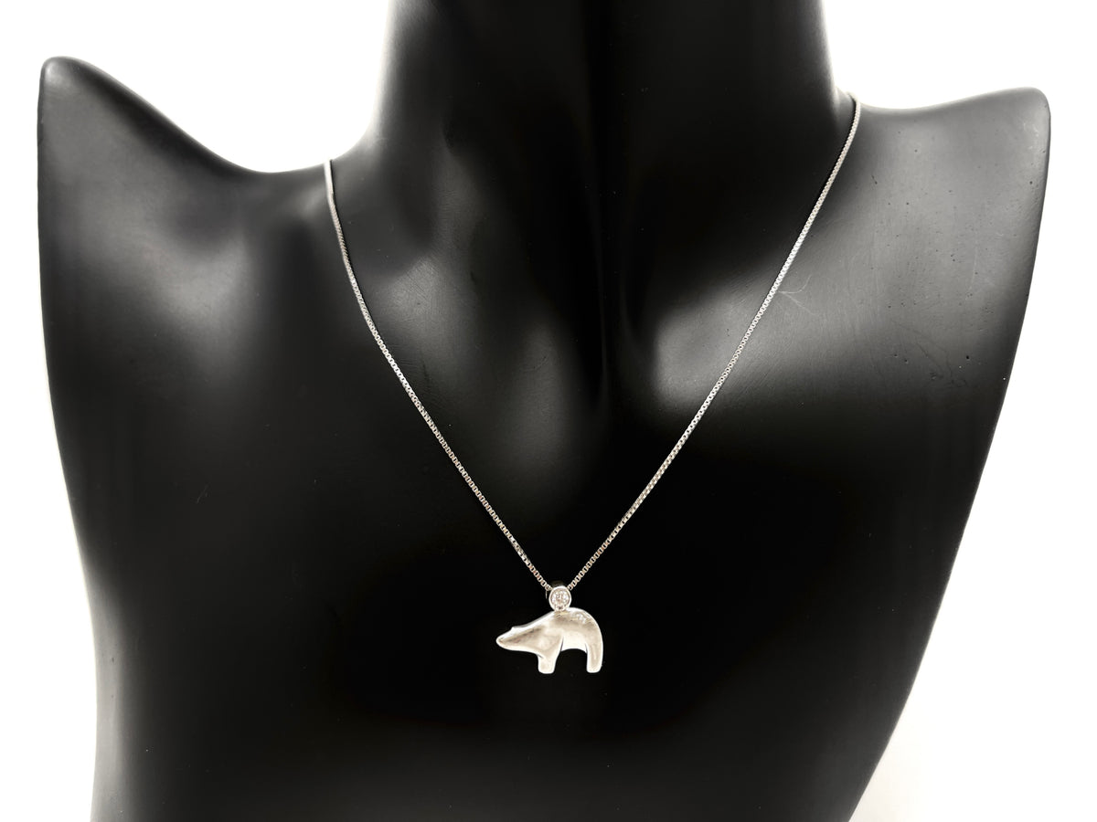Sterling Silver 0.057cttw Canadian Diamond Polar Bear Pendant, 18&quot;