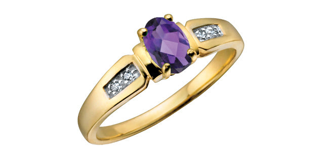 10K Yellow Gold 0.44cttw Oval Cut Amethyst &amp; 0.02cttw Diamond Ring