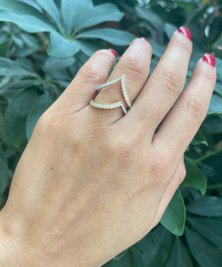 Anillo de diamantes de 0,47 quilates en oro de 14 quilates en dos tonos, talla 6