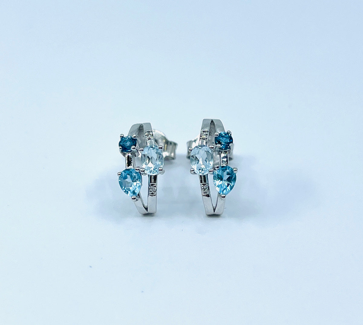 Blue Topaz, Aquamarine &amp; Diamond Earrings