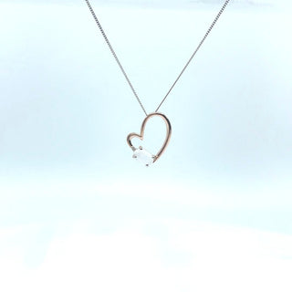 Seguimiento: colgante en forma de corazón de oro blanco y rosa de 10 quilates con piedra lunar genuina de 0,60 quilates y diamante de 0,03 quilates, 18"