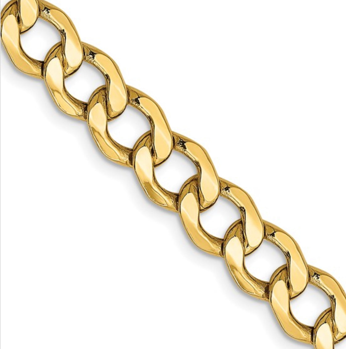 10K Yellow Gold Semi-Solid Curb Link Chain - 5.25mm