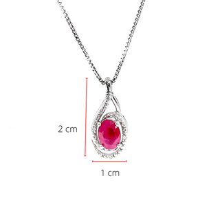 Collar de plata con rubí ovalado de 0,75 quilates y diamante de 0,03 quilates, 18"