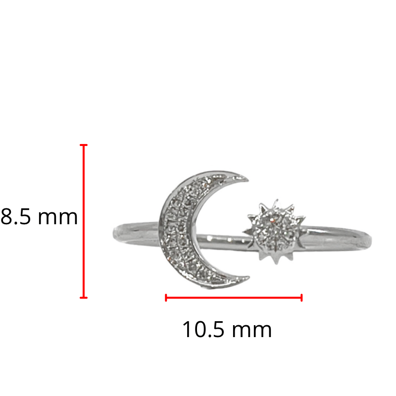 Anillo de oro blanco de 14 quilates con forma de luna y estrella de diamantes de 0,06 quilates, tamaño 6,5
