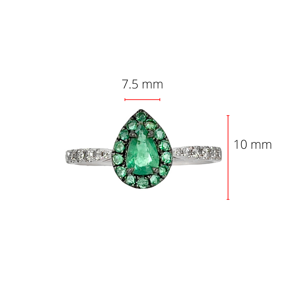 10K White Gold 0.45cttw Pear Cut Emerald and 0.18cttw Diamond Halo Ring - Size 6.5