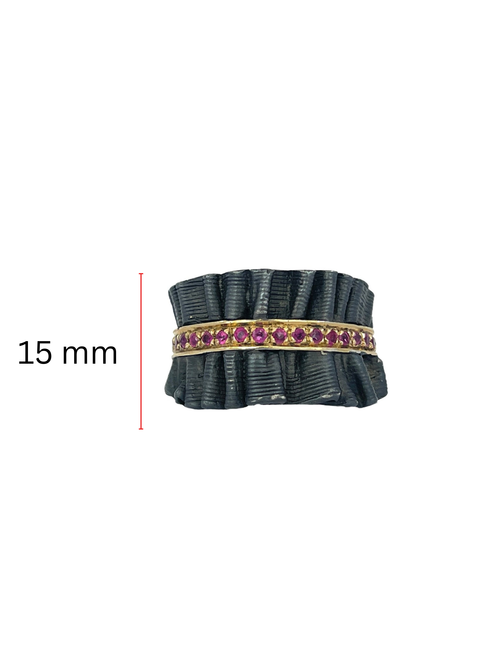 Oxidized Sterling Silver and 18K Gold Plated Ruby Ring, size 7.5