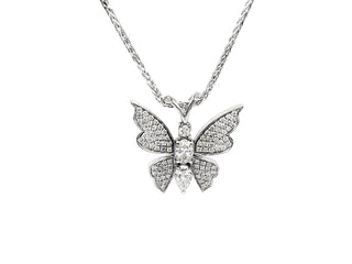 Colgante de mariposa con diamantes de 0,75 quilates en oro blanco de 14 quilates, 18"