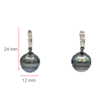 Pendientes colgantes de perlas de Tahití de plata de ley con cierre de aro