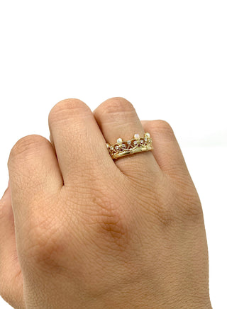 10K Yellow Gold 0.25cttw Genuine Opal & 0.22cttw Diamond Crown Ring