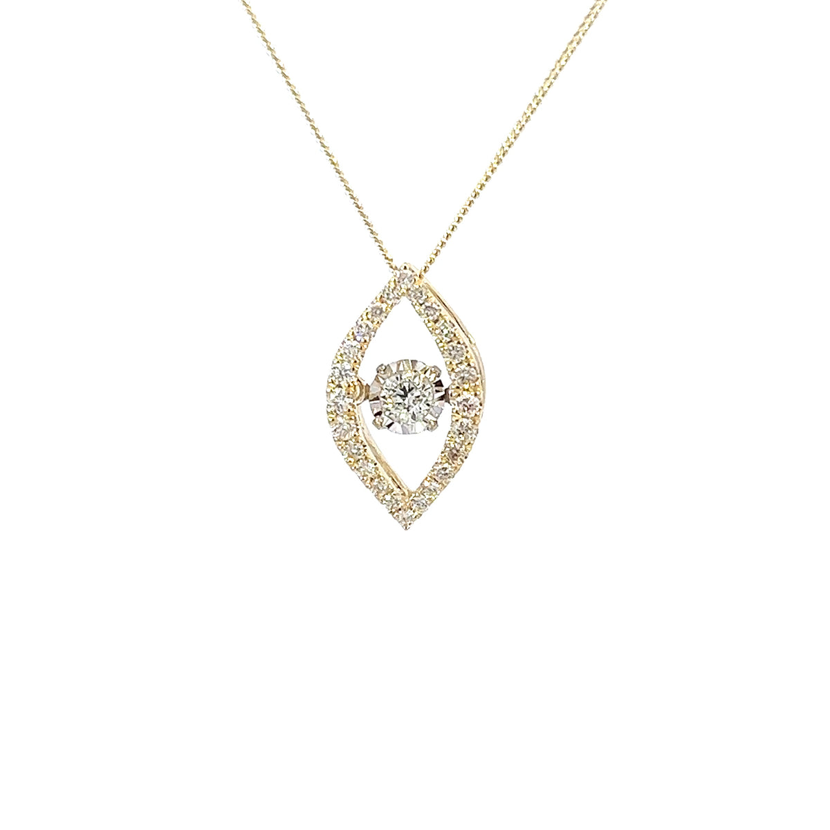 10K Yellow Gold 0.22cttw Diamond Pulse Pendant, 18&quot;