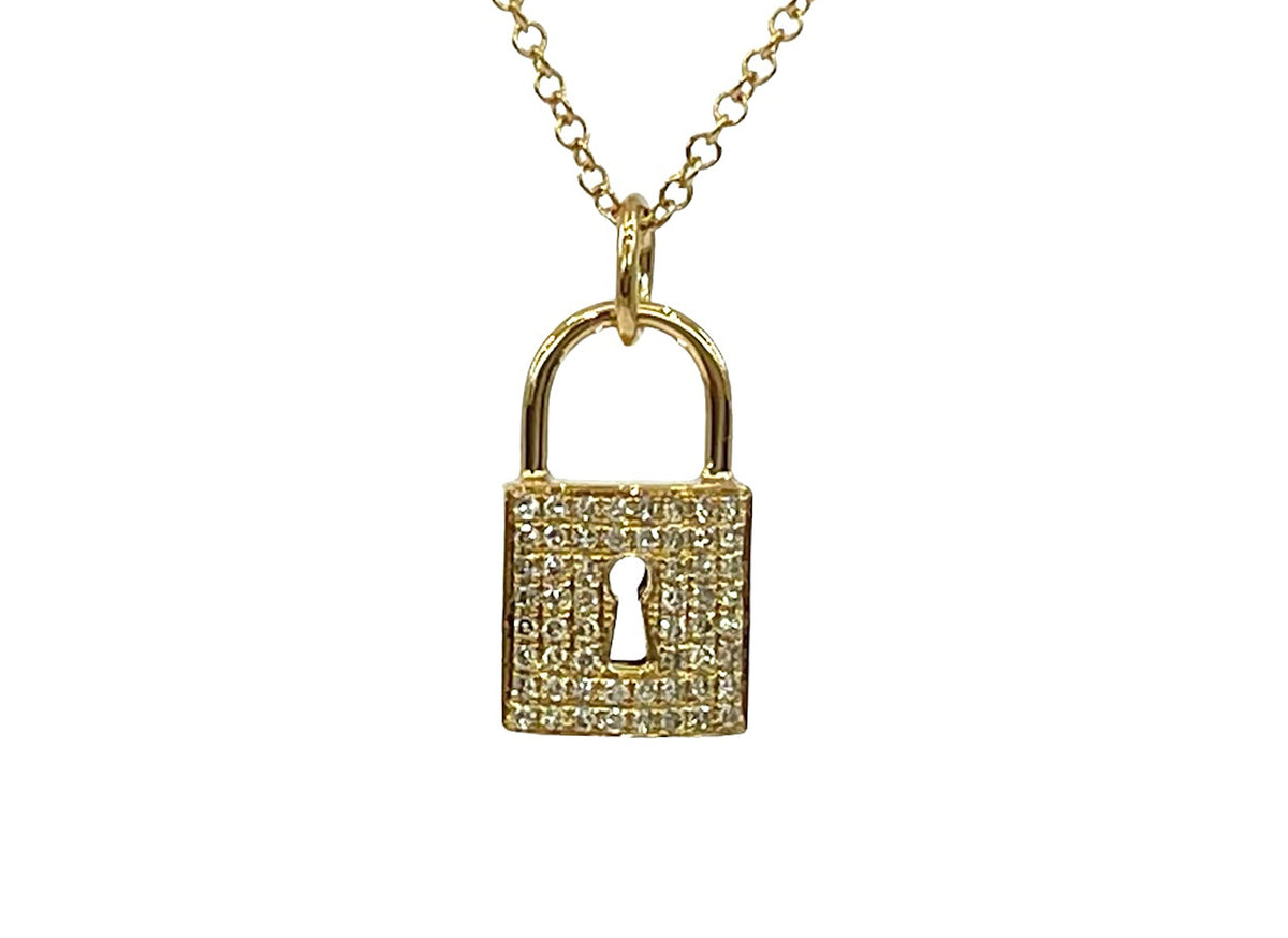 14K Yellow Gold 0.12cttw Diamond Lock Pendant, 18&quot;
