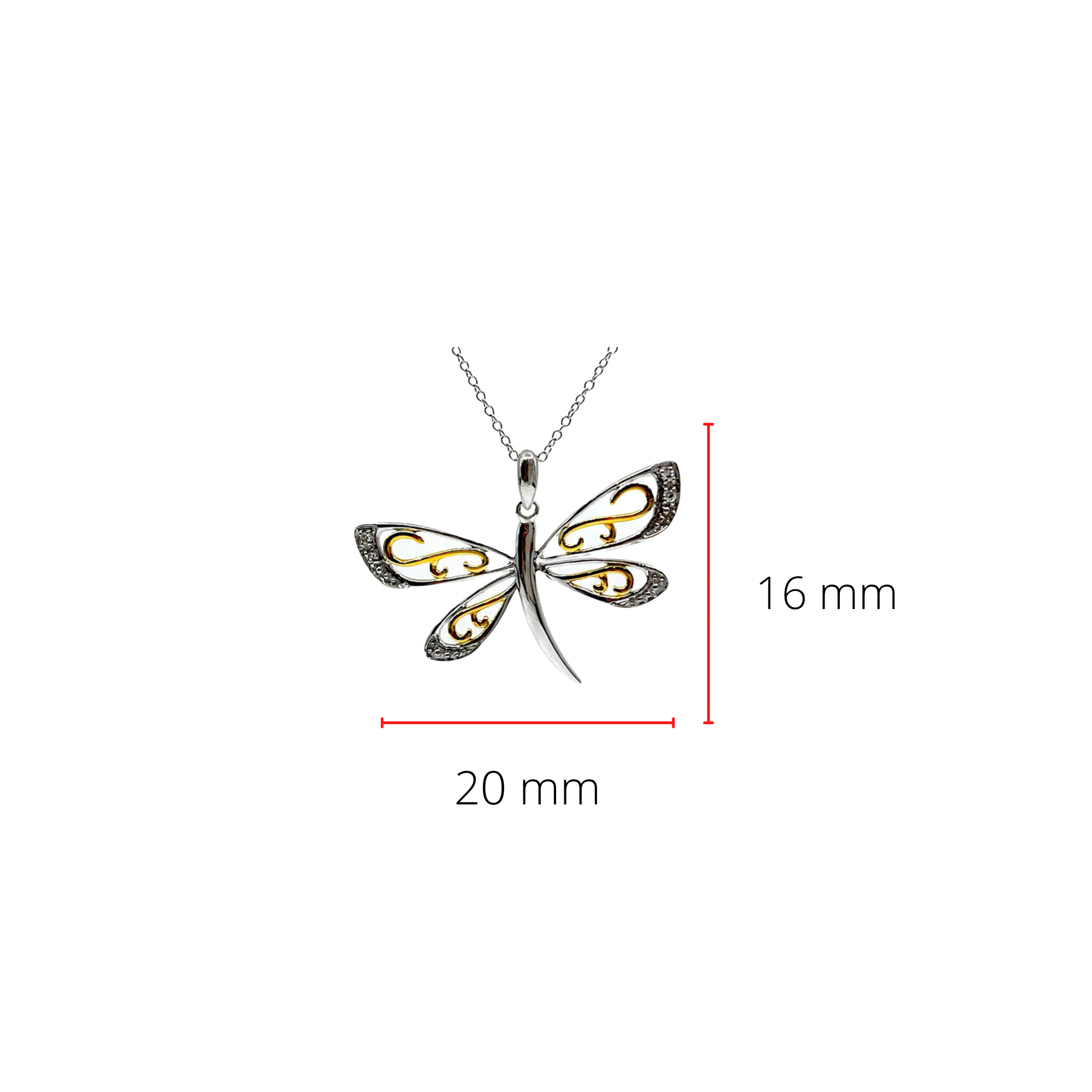 10K 2 Tone 0.02cttw Diamond Dragonfly Pendant, 18"