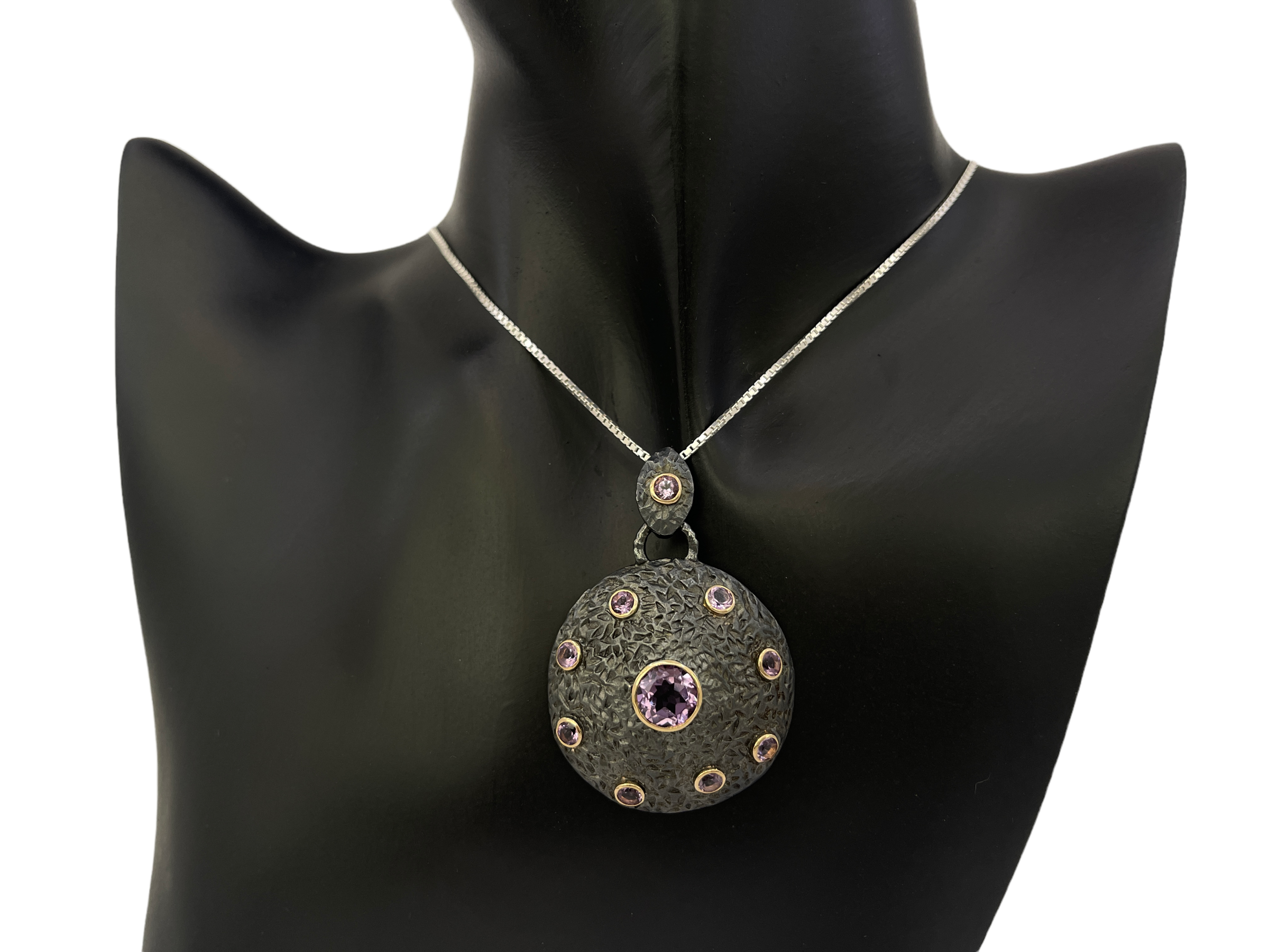 Sterling Silver and 18K Yellow Gold Plated Amethyst Pendant, 18"