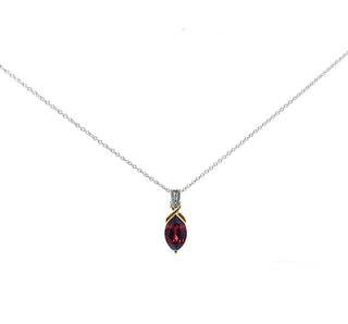 Colgante de oro blanco y amarillo de 10 quilates con granate y diamantes, 18"