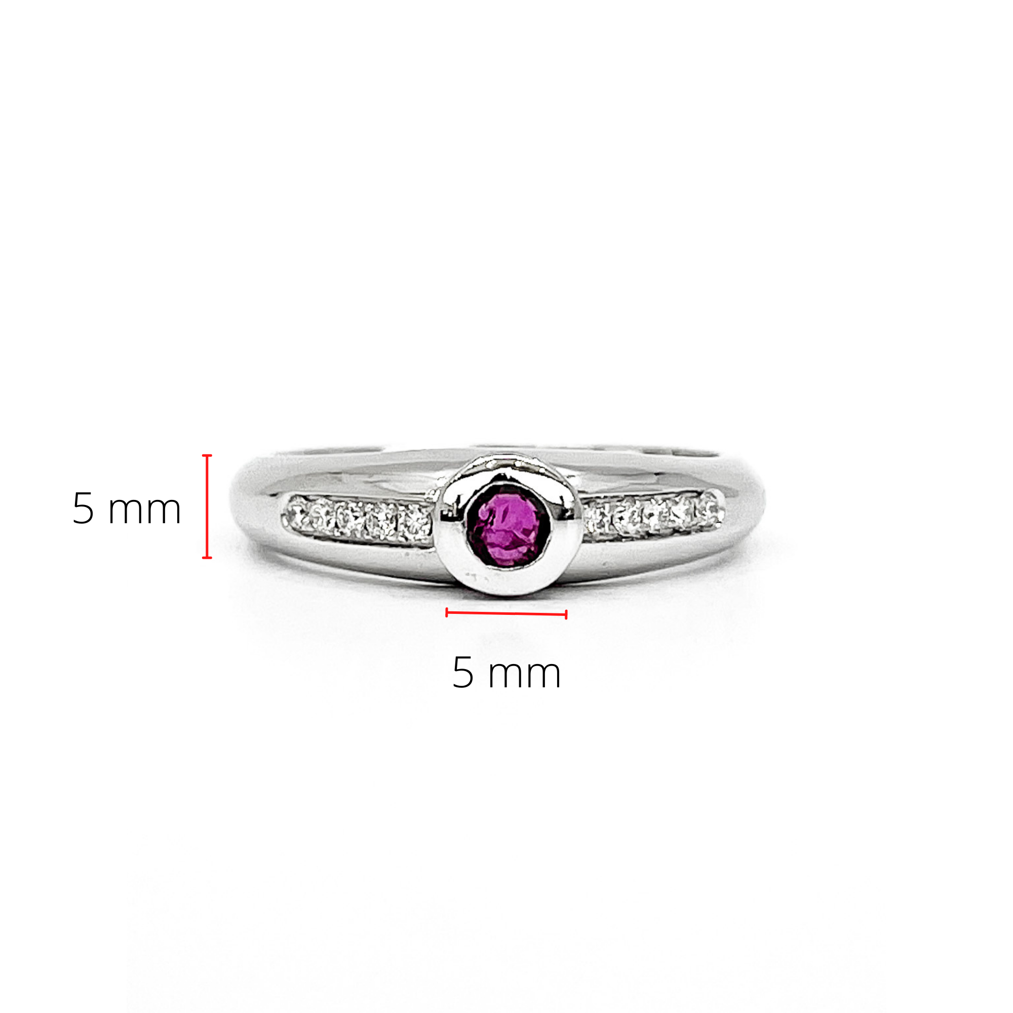 14K White Gold Ruby and 0.09ctts Diamond Ring