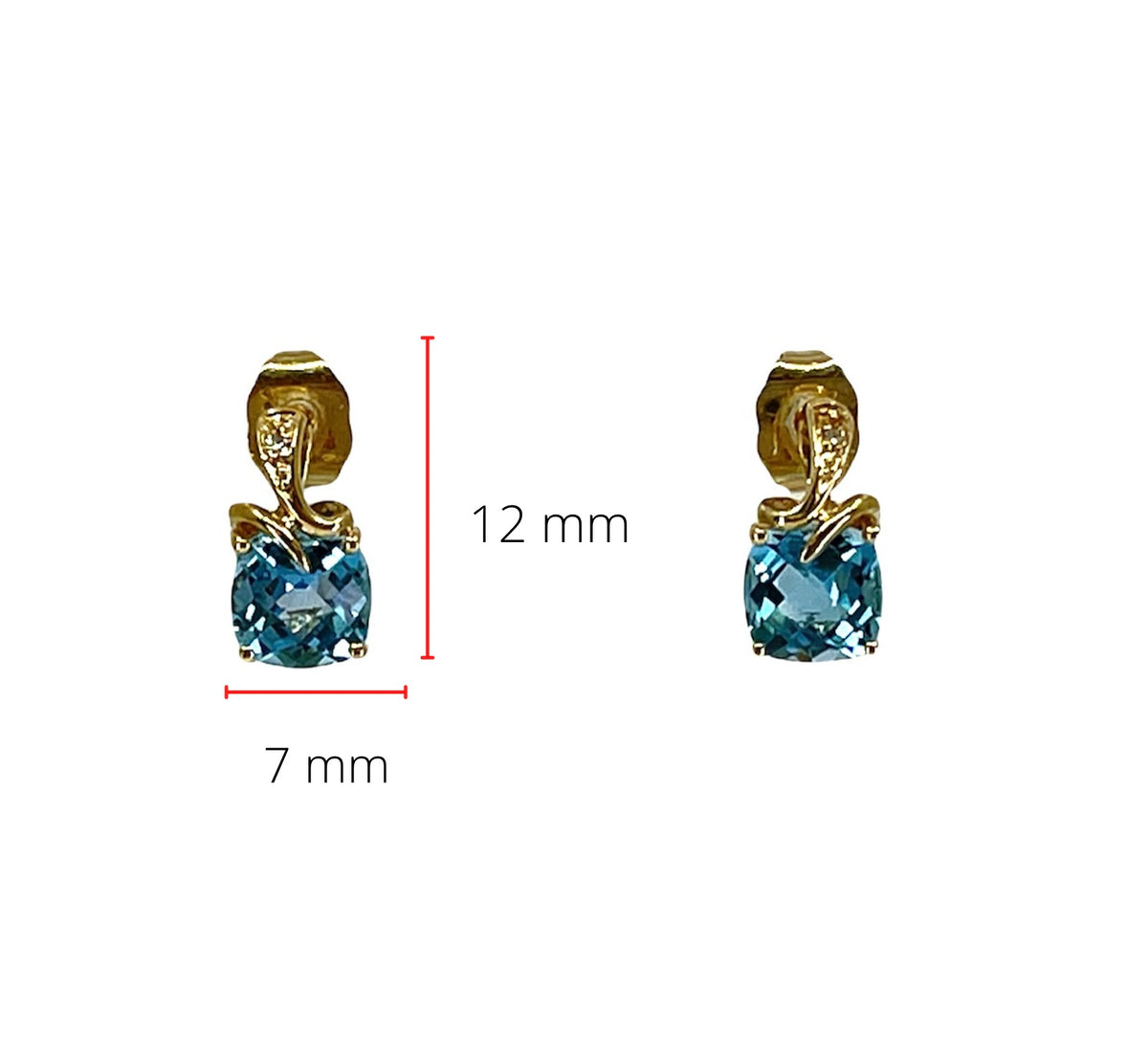 10K Yellow Gold Genuine Swiss Blue Topaz and Diamond Dangle Earrings
