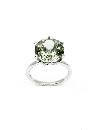 Anillo de prasiolita genuina (amatista verde) de oro blanco de 10 quilates de 5 quilates, tamaño 6,5