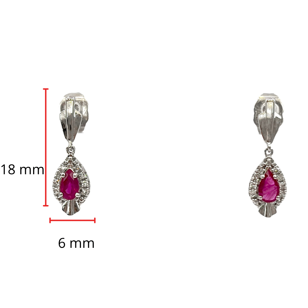 10K White Gold Ruby &amp; 0.065cttw Diamond Earrings