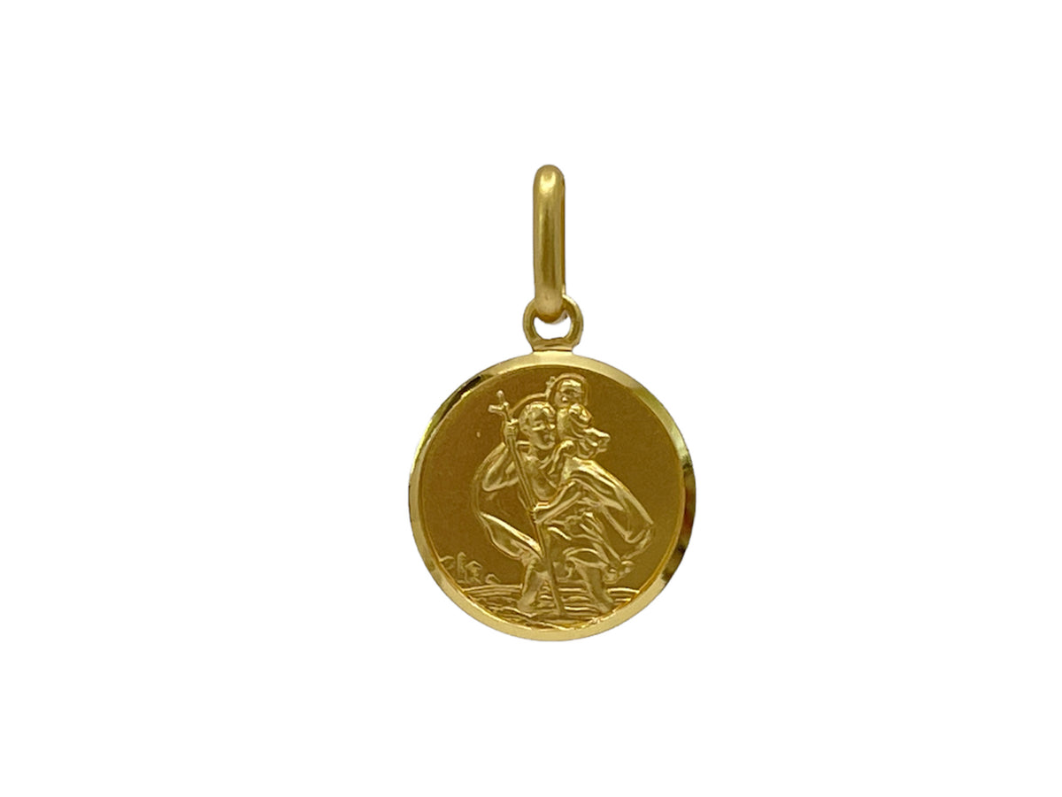 Dije redondo de San Cristóbal en oro amarillo de 10 quilates: 16,5 mm