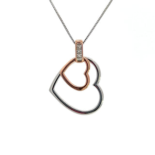Colgante en forma de corazón con diamantes de 0,015 quilates en oro blanco y rosa de 10 quilates, 18"