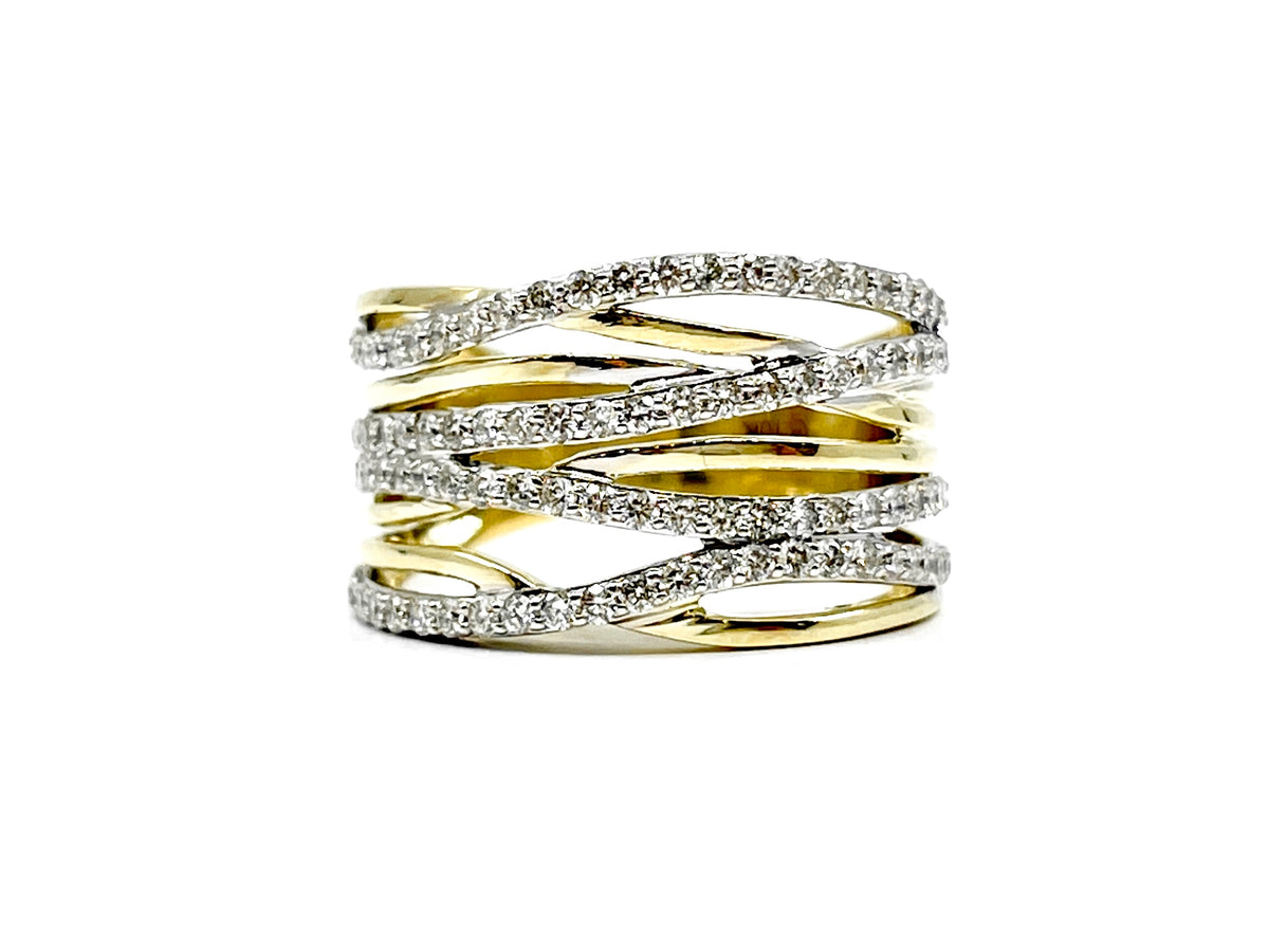 10K Two Tone Yellow and White Gold 1.00cttw Diamond Twist Ring - Size 7