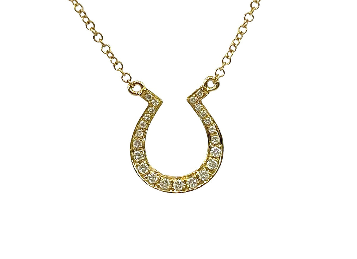 14K Yellow Gold 0.12cttw Diamond Horseshoe Pendant, 18&quot;